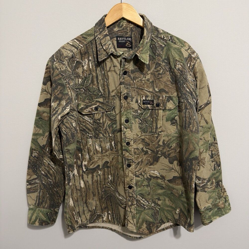 VTG 90s Rattlers Shirt Mens XL Realtree Camo Button Up Grunge Hunting USA